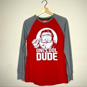 Santa Christmas Shirt Long Sleeve 14-16 Gray Red